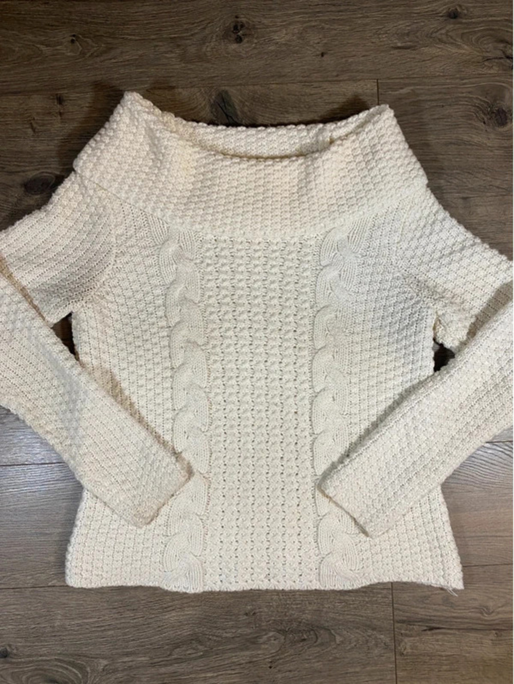 Chico's Womens M Cream Cable Knit Cowl Neck Sweater Ivory Cozy Pullover